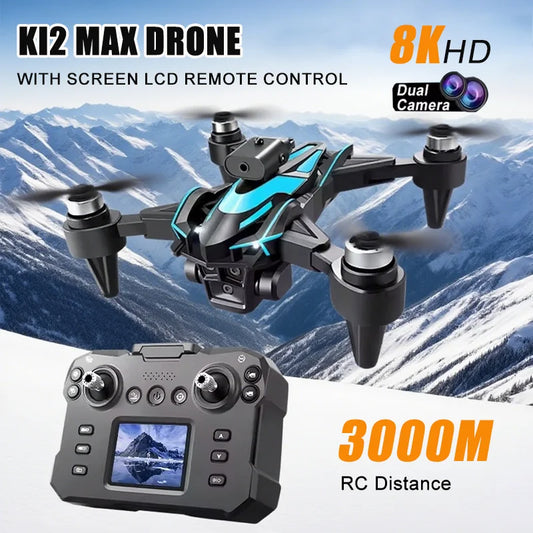 K12Max 8K HD Camera Drone with Screen Control Brushless UAV Optical Flow Positioning Aerial Quadrotor Toys Gifts for Kids Adults