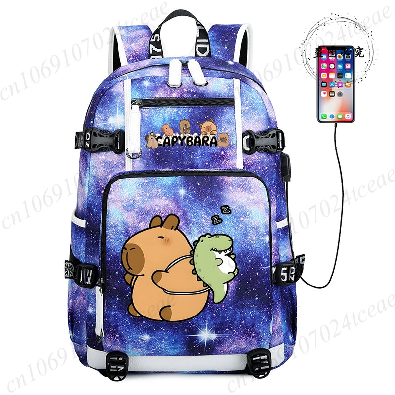 15.6 Inch Student Backpacks Japanese Large-capacity Backpack Girl Boys Simple Versatile Backpack Capibara Anime Usb School Bags