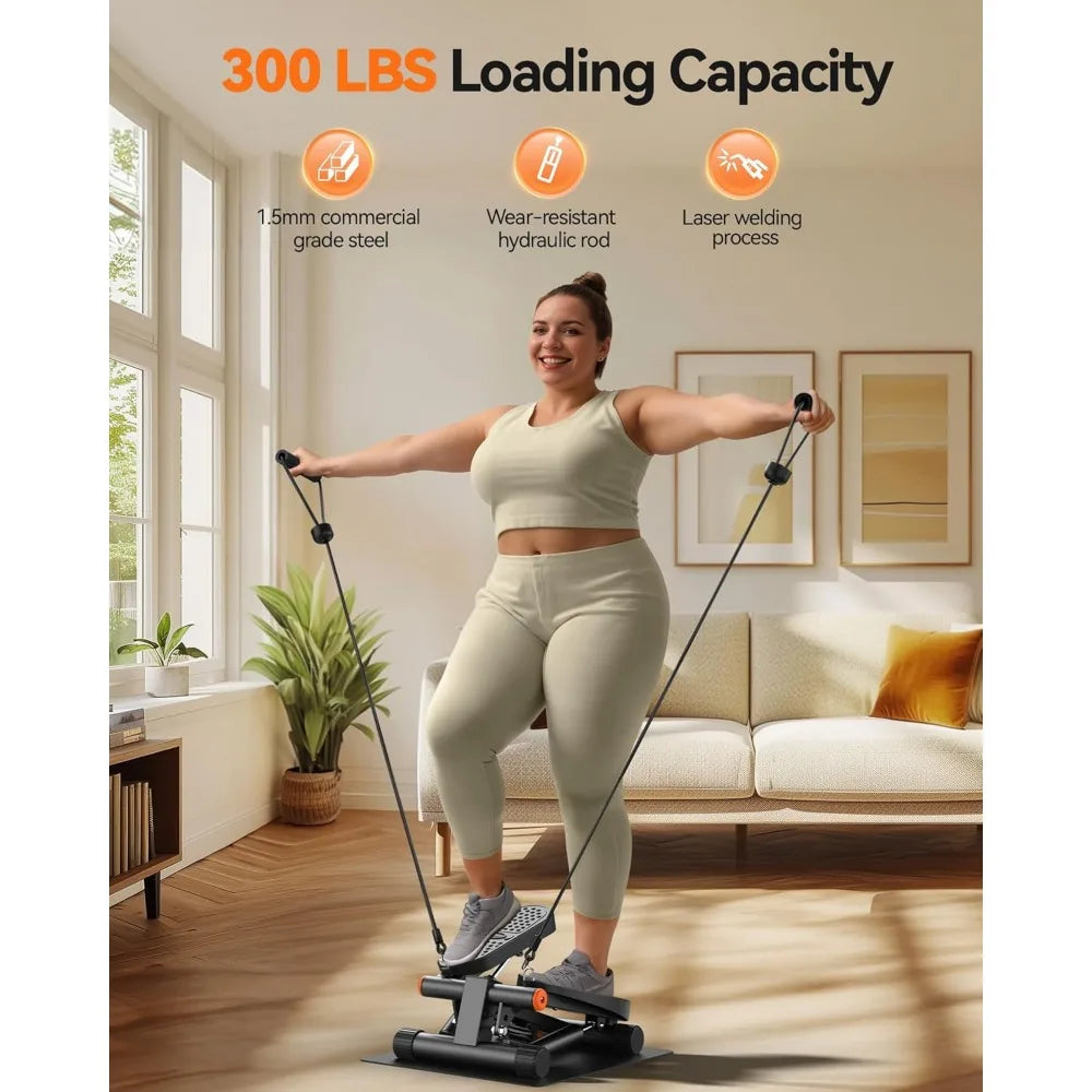 Hydraulic Mini Stair Stepper with Resistance Bands for Fitness, Supporting Up to 300lbs