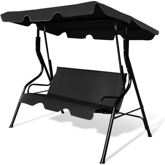 3 Person Outdoor Porch Swing with Removable Cushion and Adjustable Canopy for Patio Garden Courtyard and Poolside Use Heavy Dut