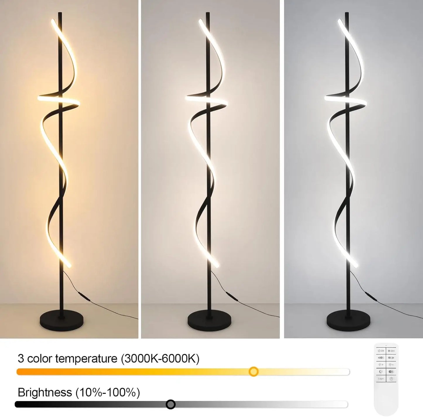 Modern 48W LED Floor Lamp with Remote, Dimmable 60'' Standing Lamp in 3 Colors for Living Room & Bedroom