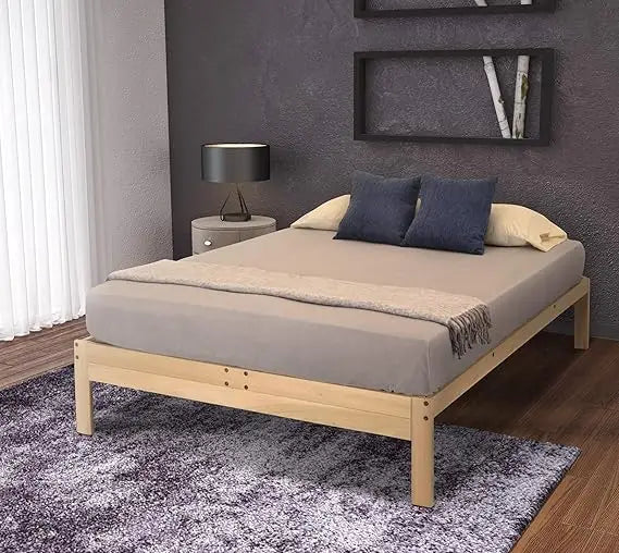 Queen-Size KD Frames Nomad Platform Bed - Unfinished Wood - Minimalist Swedish Style - Natural Wood - Simple Assembly
