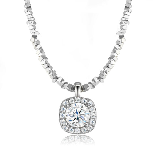 JIUZUAN Sparkling Moissanite Square Pendant Necklace S925 Silver Plated 18K White Gold Luxury Polished Moissanite Necklace