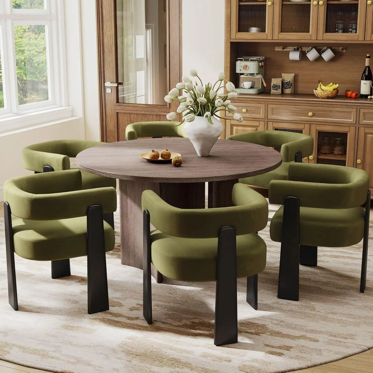 Dining Chairs Set of 6, Modern Black Barrel Chairs with Arms and Elegant Golden Legs