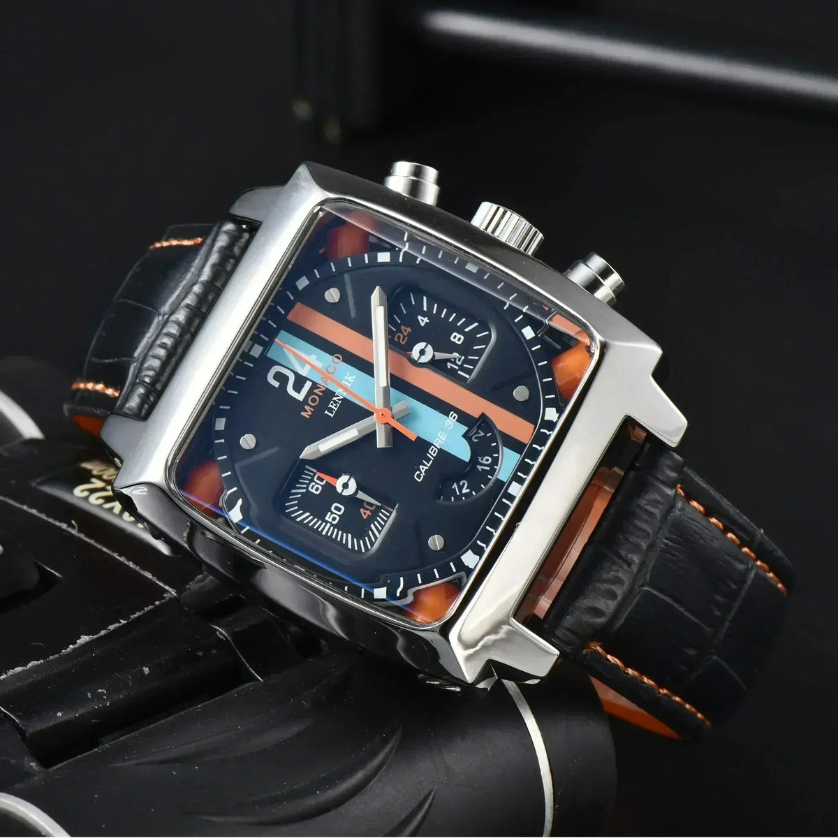 Luxury Monaco Design Square Case Leather Strap Hollow Back AAA Male Clocks Free Shipping Original Brand Fashion Watches For Men