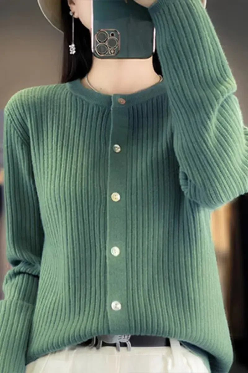 Autumn/Winter Knitted Cardigan Women's Casual Button-Up Long Sleeve Sweater Fashion Cardigan Simple Sweater-DR-2615