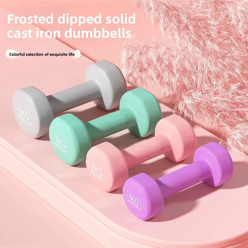Women's 1/2kg Cast Iron Matte Free Weights Colorful Plastic Coated Jumping Exercise Yoga Fitness Dumbbells Small Home Fitness
