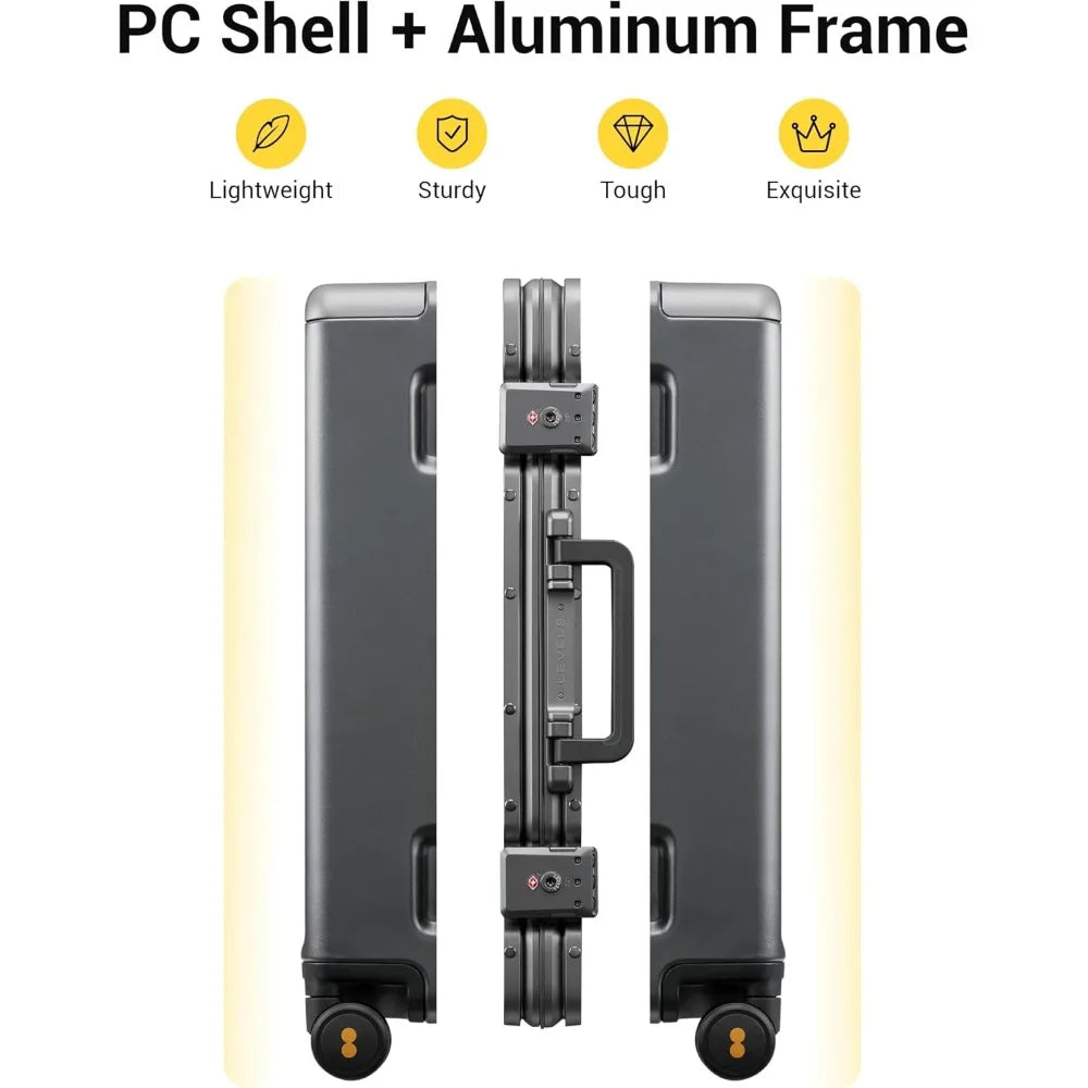 LEVEL8 Zipperless Carry On Luggage Airline Approved with Aluminum Frame, Hard Shell Suitcase with Spinner Wheels, Metal Checked