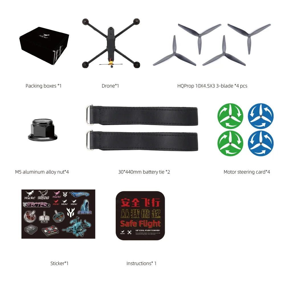 HGLRC MY10 FPV Drone Long Range Analog Quadcopter - F405 60A 5.8G 2.5W VTX 3215 900KV 6S LiPo RC Parts