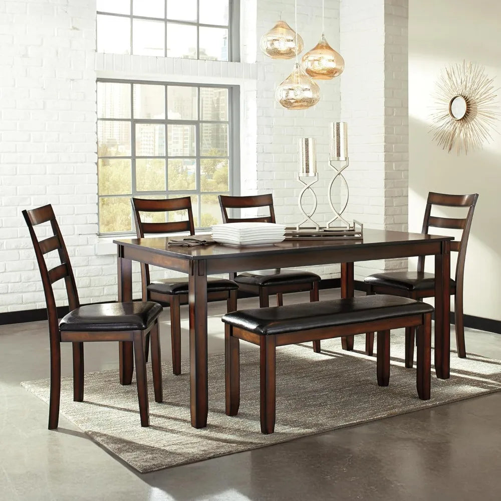 Coviar 6 Piece Dining Set, Includes Table, 4 Chairs & Bench, Dark Brown