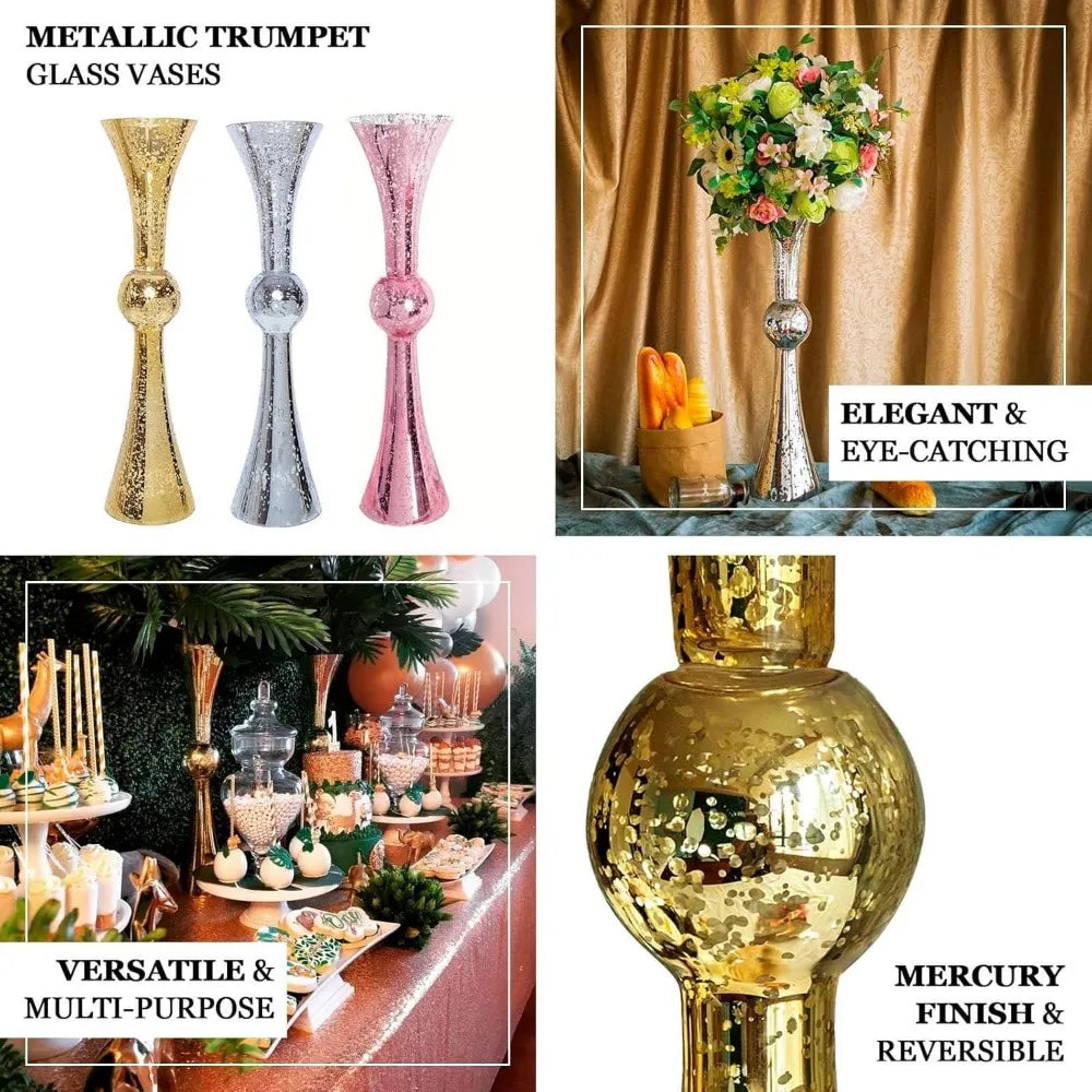 4 Pack | 24 Tall Clear Reversible Latour Trumpet Glass Vases for Wedding Decoration