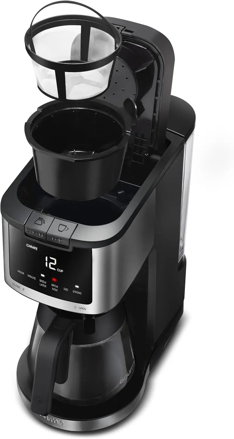 2-in-1 Single Serve Pod + 12-Cup Coffee Maker with Adjustable Up To 4-Hour Keep Warm