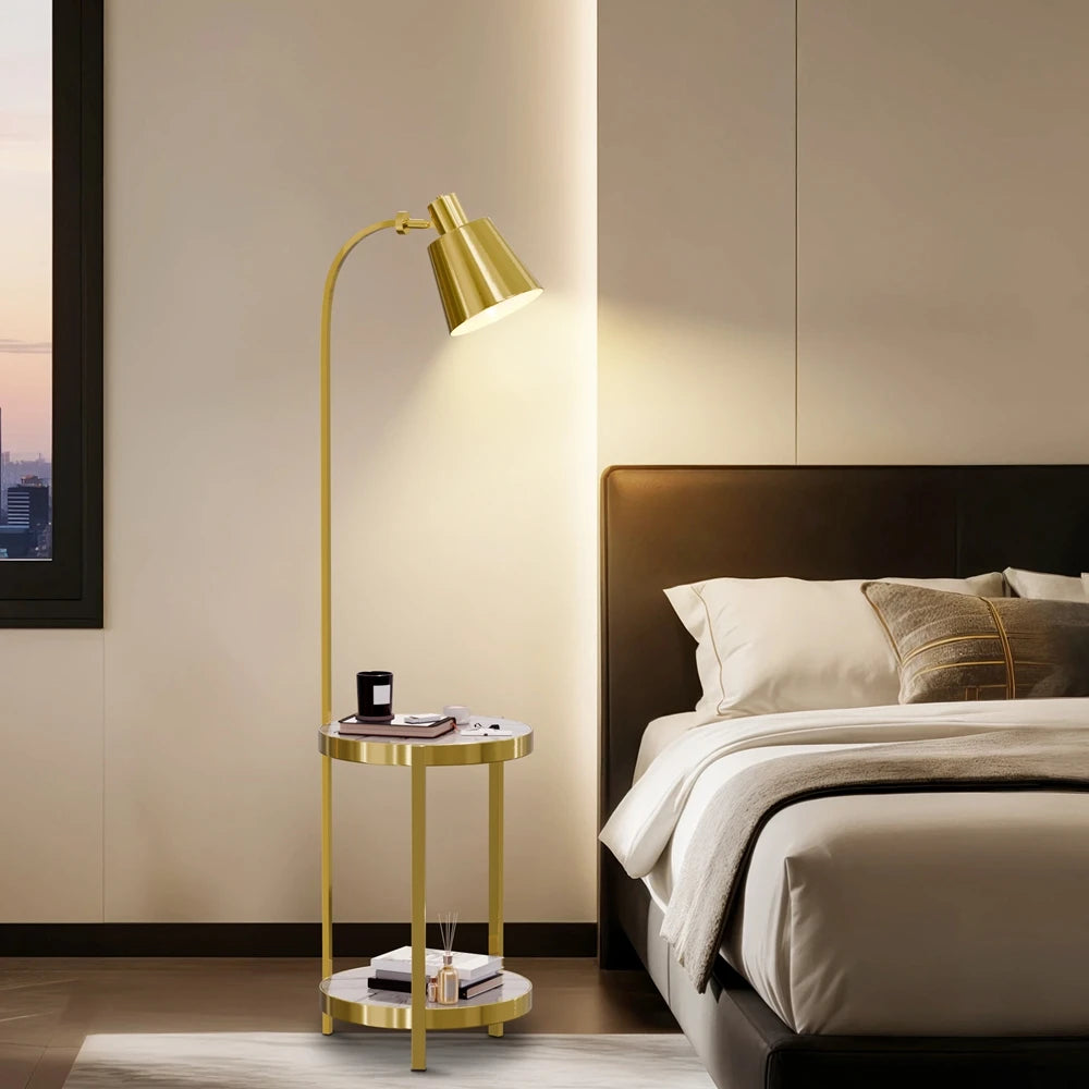 Vrygle，Contemporary Modern Creative Floor Lamp with a Rock slab Table,Suitable for Living Room,Den,Office,Bedroom - Gold Finish