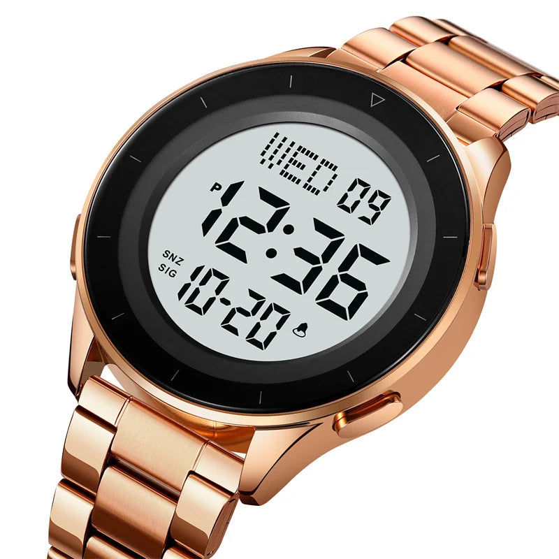 Skmei Dual Time Zone LED Digital Wristwatch Luxury Steeel Band 3Bar Waterproof Alarm Clock Mens Military Sports Bracelet Watches