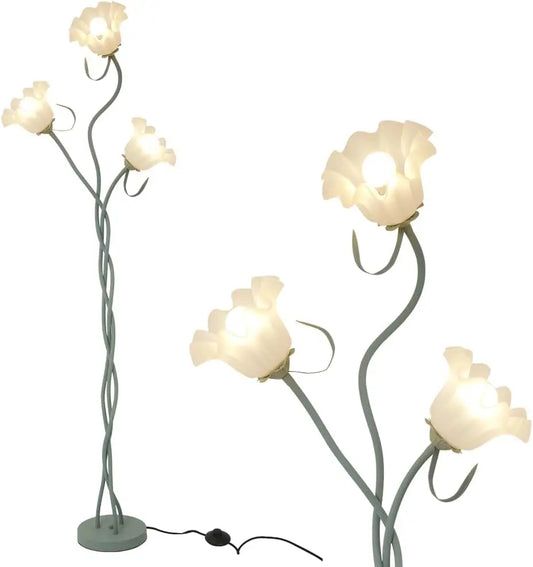 Green Flower Floor Lamp, 3-Light Lotus Standing Lamp for Living Room, Bedroom, Office – Modern Vintage Decor