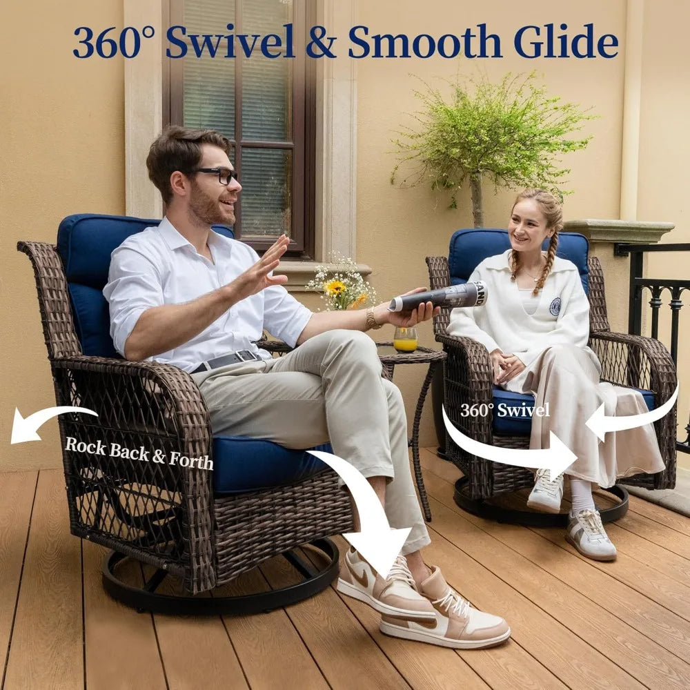 Outdoor Swivel Chairs3 Piece Wicker Rocking Chairs Set Patio Furniture Set with Rattan Side Table Rocker Bistro Sets for Outside