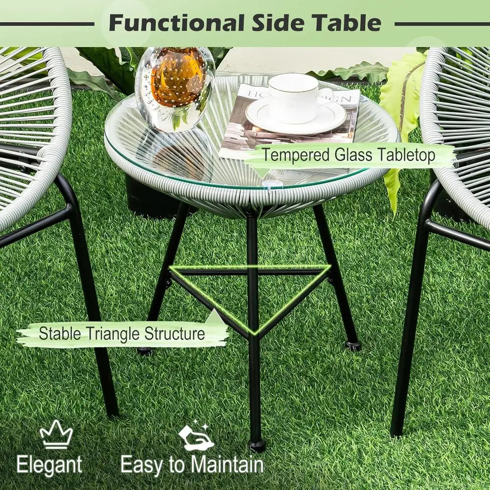 All-Weather Acapulco Patio Set with Plastic Rope Chairs and Tempered Glass Table for Outdoor Spaces (Grey)
