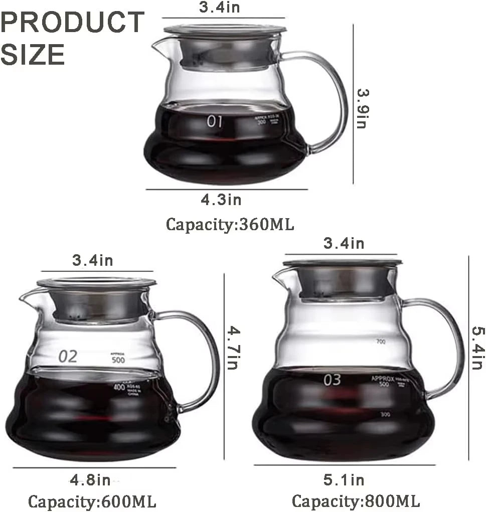 Heat Resistant Coffee Pot 350/500/700ml Coffee Clear Glass Kettle Sharing Pot with Lids Coffee Espresso Maker Accessories