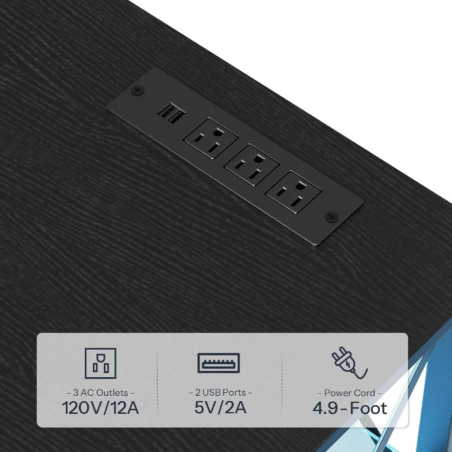 Modern Fireplace TV Stand with Integrated Charging Station and Ambient LED Lights for TVs up to 65 inches Multi-Functional Ente