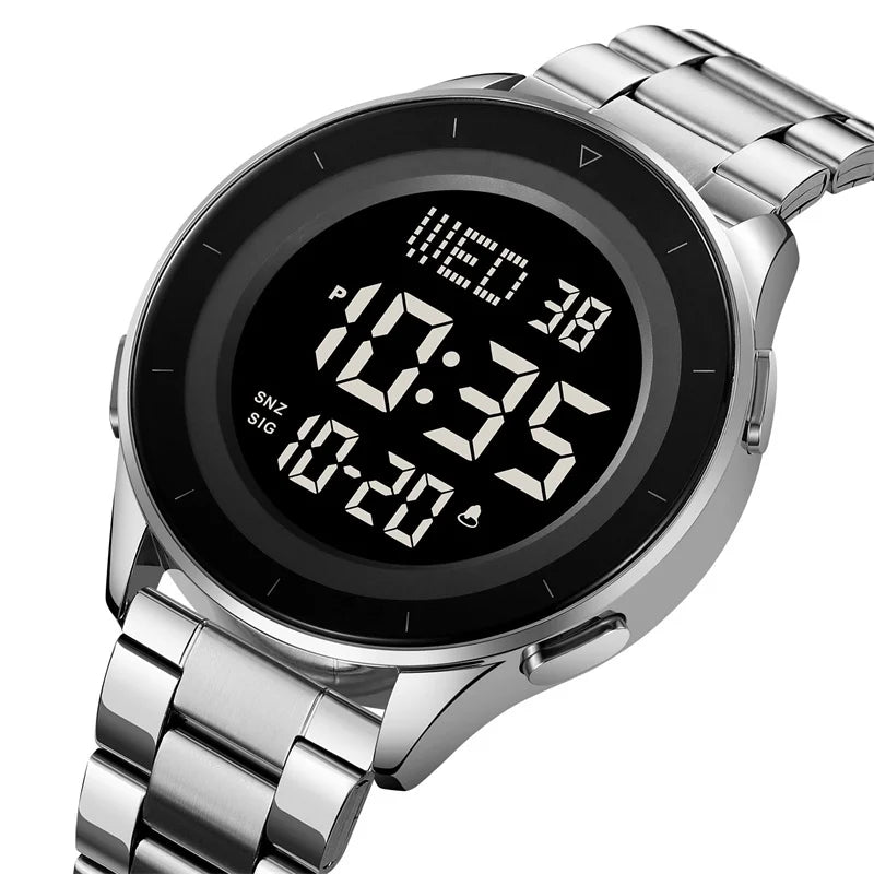Skmei Dual Time Zone LED Digital Wristwatch Luxury Steeel Band 3Bar Waterproof Alarm Clock Mens Military Sports Bracelet Watches
