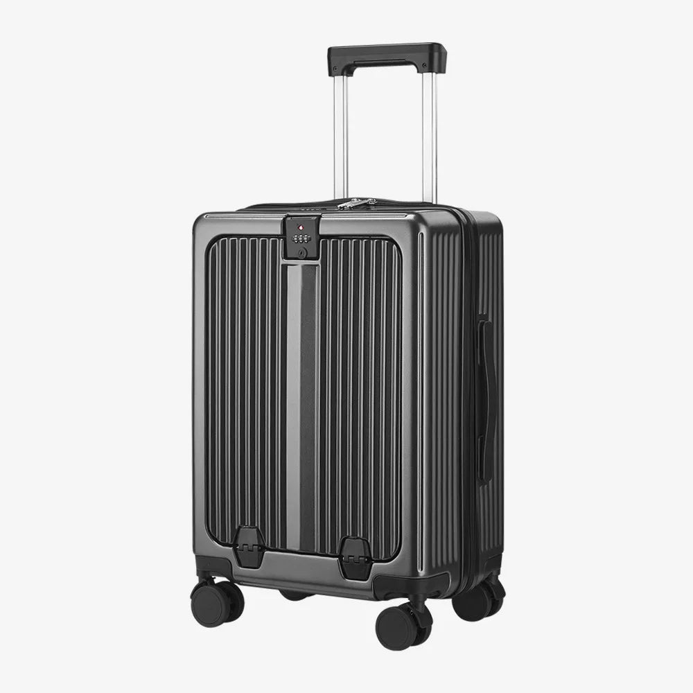 Front Opening Suitcase Aluminum Alloy Widen Trolley Rolling Luggage with Cup Holder TSA Lock Spinner Wheels Carry-on Case Bag