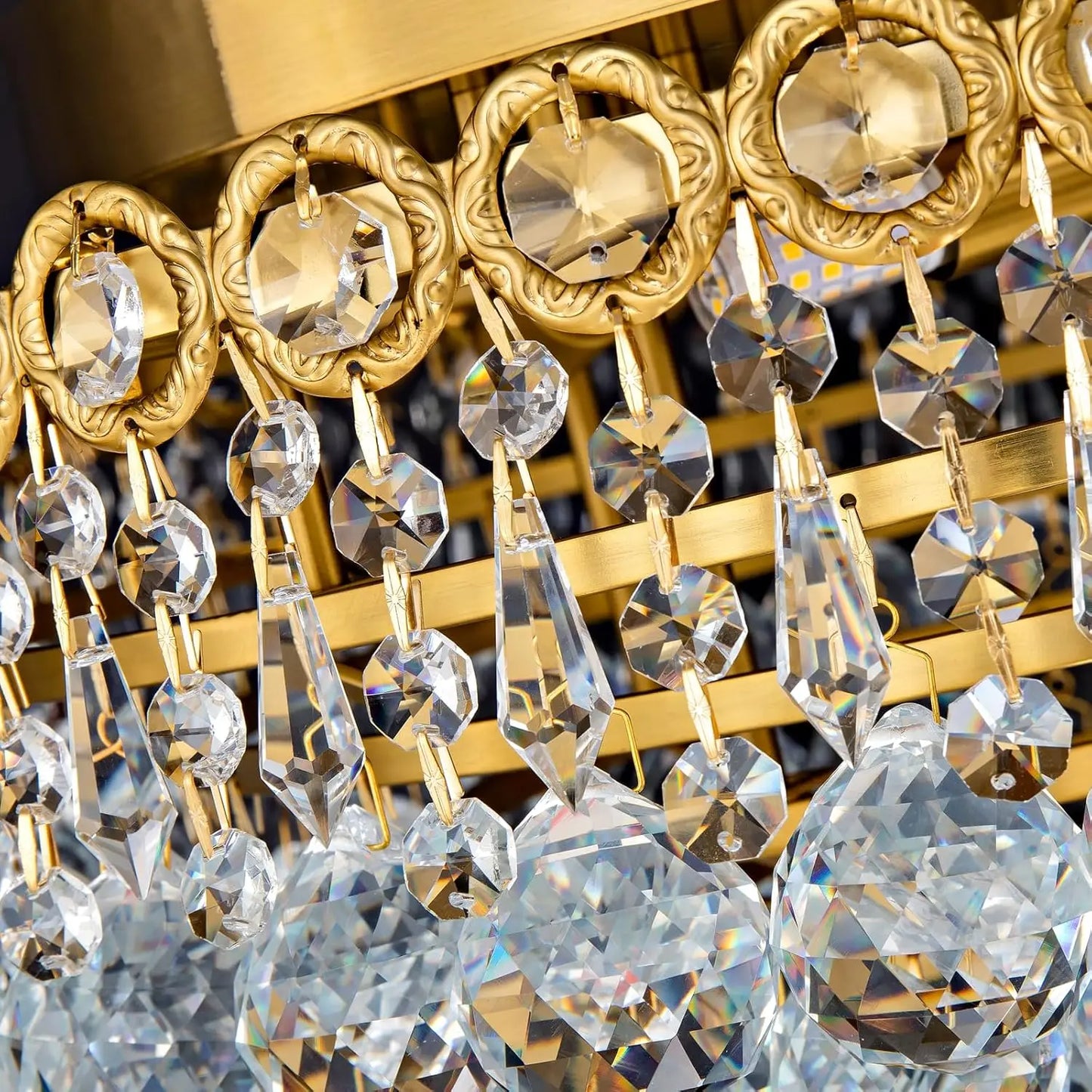 4 Light Modern Crystal Raindrop Chandelier Lighting Flush Mount LED Ceiling Light Fixture Pendant Lamp for Dining Room Bathroom