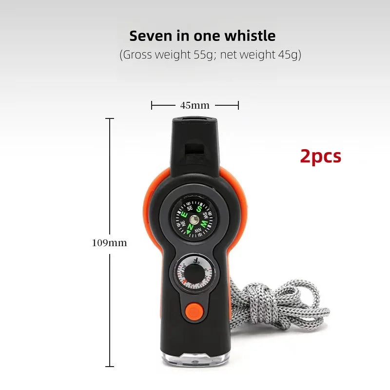 Outdoor Camping 7-In-1 Multi-Function Whistle Survival Whistle Safety Whistle For Hiking Travel Accessories