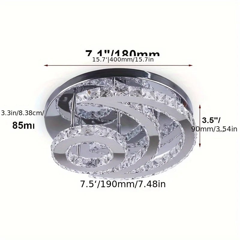 15.7" Crystal Chandelier Modern LED Ceiling Light Moon Shape Crystal Flush Mount Ceiling Lights Fixture for Bedroom Living Room