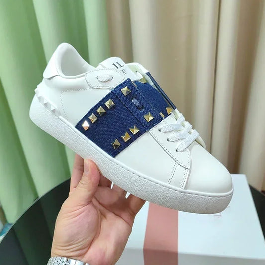 VT Vintage Men Casual Shoes Sports Rivet White Shoes Genuine Leather Fashion Women Men Trendy Couple Sneakers