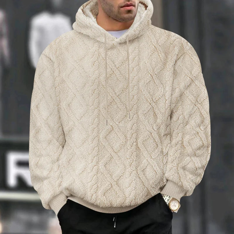 Autumn and winter leisure men's high street jacquard double-sided velvet hooded sports trend pullover sweater jacket