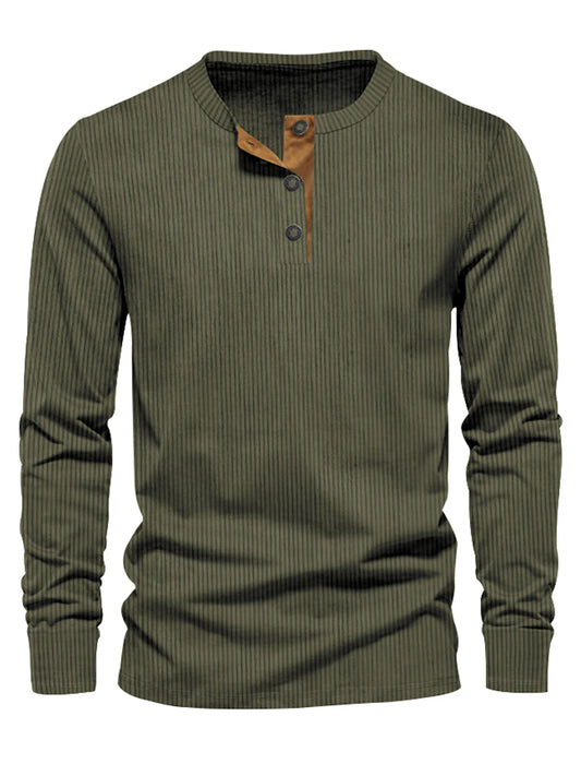 2026 Spring and Autumn New Cross-border Men's Independent Station Corduroy Casual Henry Slim Solid Color Long Sleeve T-Shirt