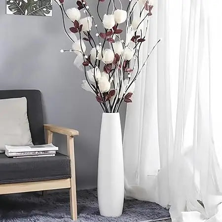 Large Decorative White Ceramic Floor Vase 24 Inches Tall for Flower Arrangements, Table Centerpieces, and Home Living Room Decor