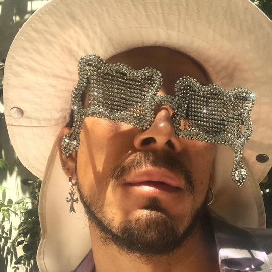 Fashion Men Tassel Glasses Frame Eyewear Decoration Collapsible Summer Vintage Snake Sunglasses Frames Rhinestone Face Jewelry