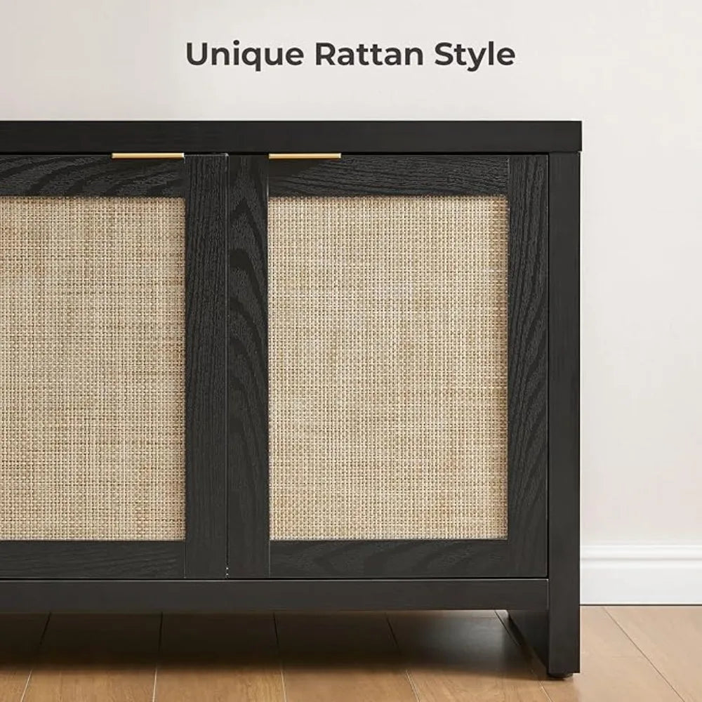 4 Rattan Cabinets Farmhouse Television Stands with Storage Large Media Console Table for TVs up to 45 50 55 60 65 Inch