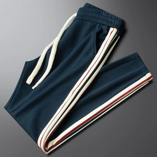 Men's Clothing Spring and Autumn high quality Light Luxury Thin Blue Casual Pants Contrast Color Ribbon Slim-fit Straight Pants