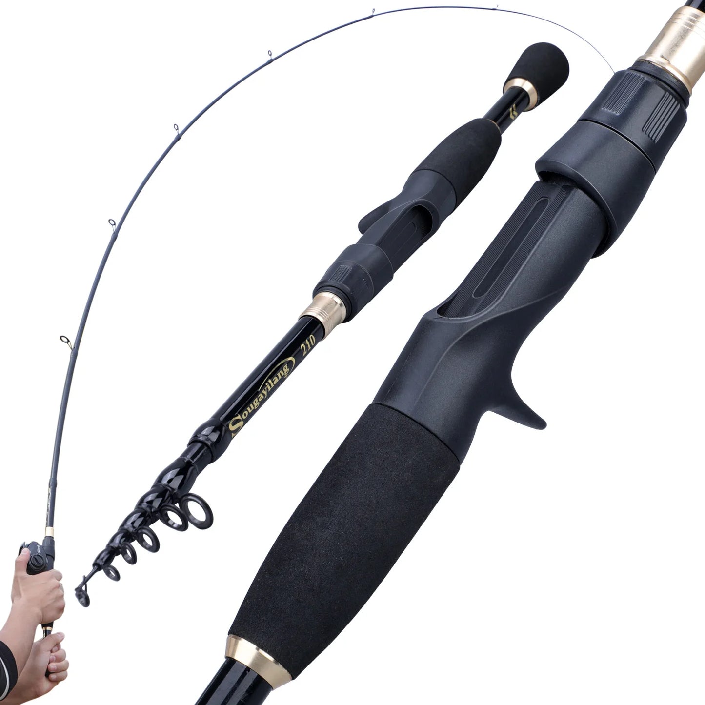 Sougayilang Telescopic Fishing Rod 1.8-2.4m Ultralight Weight Carbon Fiber Portable Spinning Casting Rod Fishing Tackle Fishing