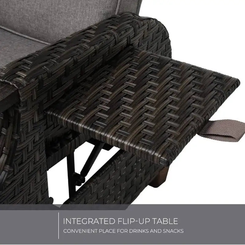 Outdoor Recliner with Independent Adjustable Back and Footrest, Air Pump 150° Lay Flat Chair With Olefin Cushion Flip-Up Table