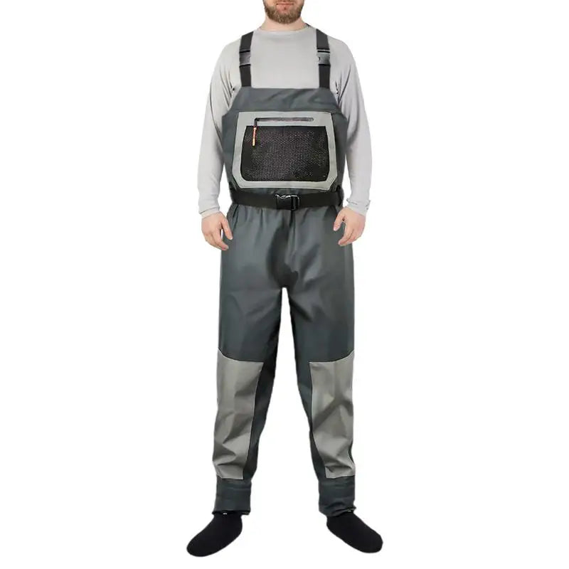 Breathable Chest Waders Trousers Warm Fishing Wading Pants Waterproof Thermal Pants with Pockets for Fishing Hunting Camping