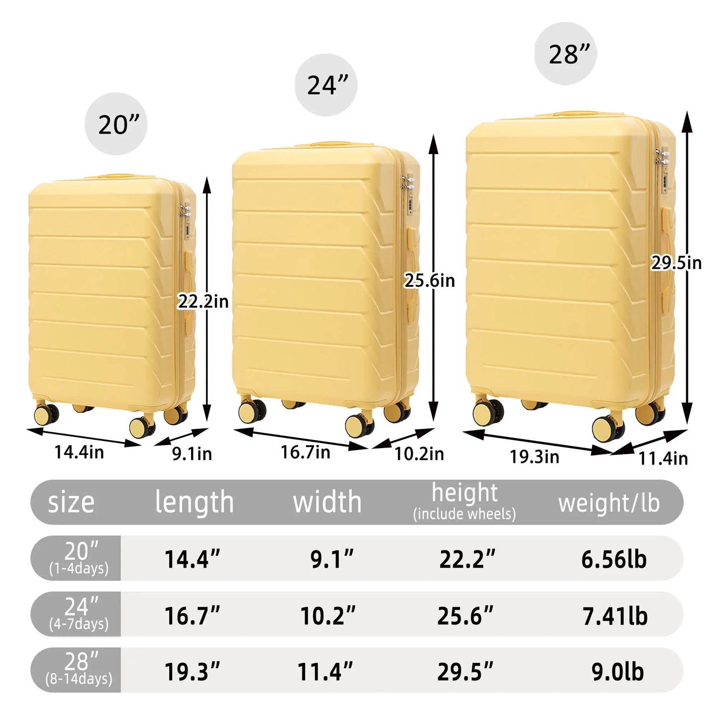3 in 1 ABS&PC Trolley Box 20in 24in 28in Trolley Box Iron Tie Rod ABSPC Alloy Wine Yellow  luggage travel bag