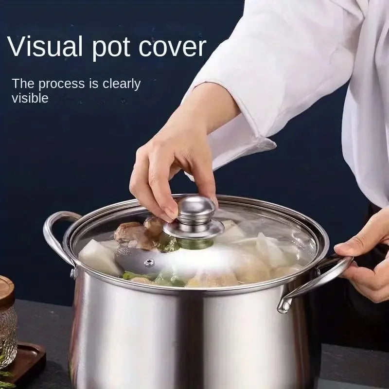 1Pc Versatile Large Stainless Steel Stock Pot - Perfect for Soups, Stews & More - Durable, Easy-Clean Kitchen Essential
