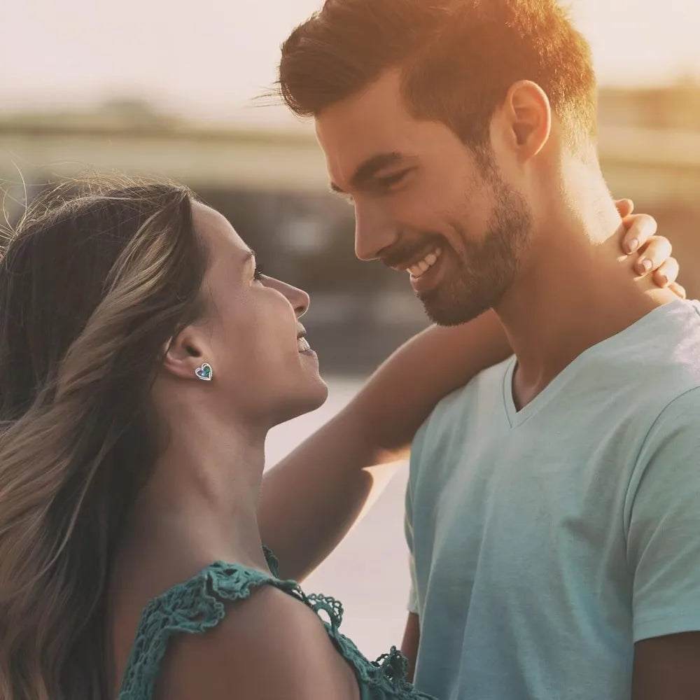 Sterling Silver Heart Birthstone Earrings, Double Stone Anniversary Gifts for Women, Ideal Birthday Present for Chris