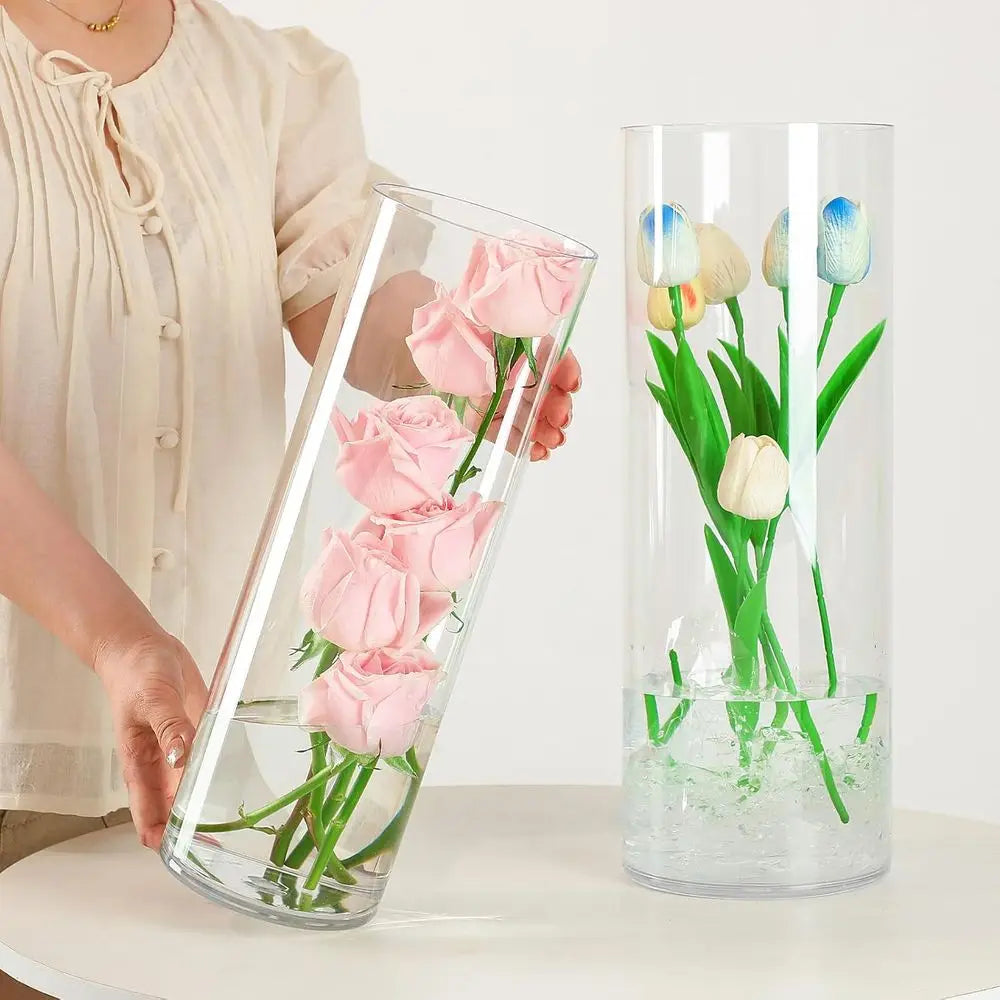 Clear Acrylic Cylinder Vase, Large Floor Standing, Wide Mouth, Unbreakable, 20 Tall, Set of 3, Hurricane Flower Vases for Home D