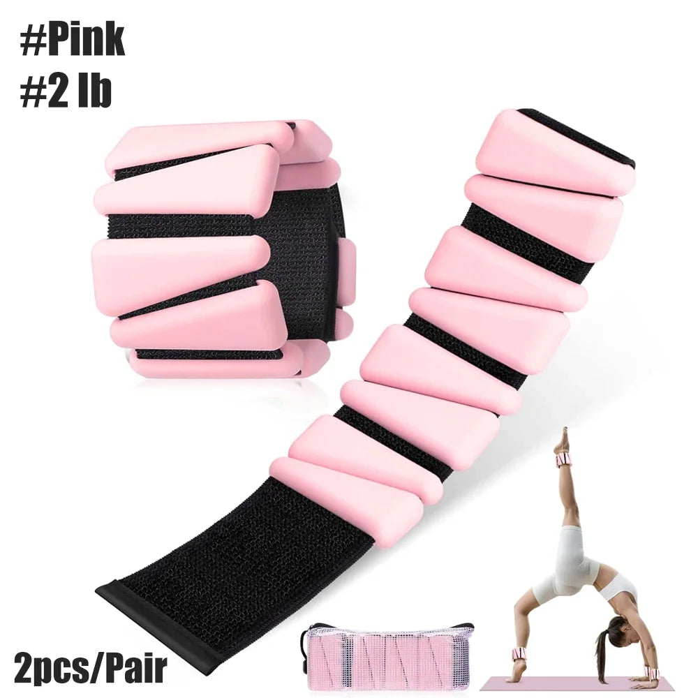 1Pair 2-4lbs Adjustable Wrist Ankle Weights - Silicone Strength Training Bracelets for Yoga Running Swimming - Women & Men