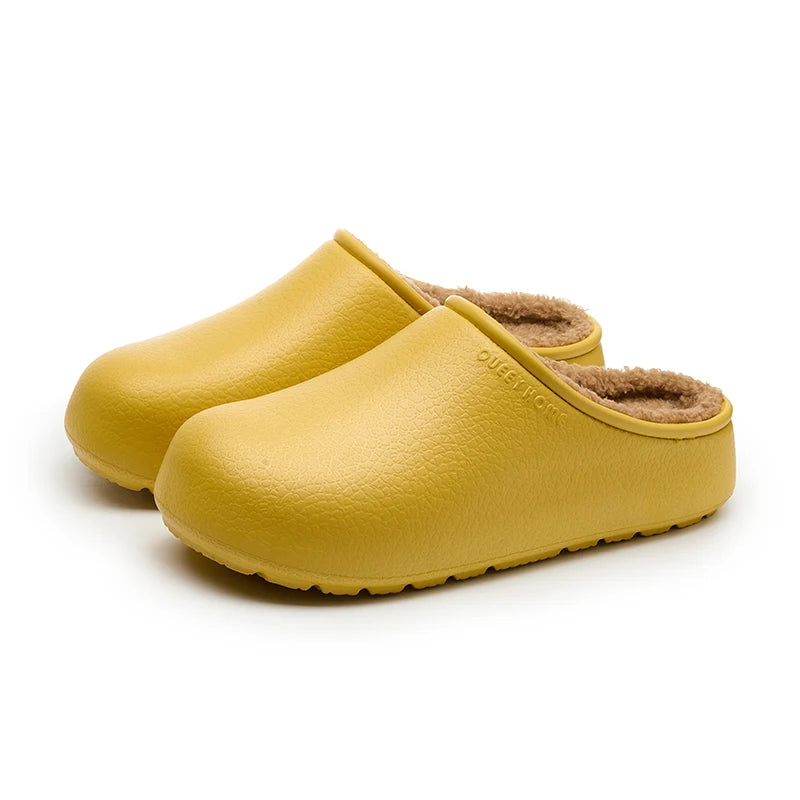 Women's Waterproof Winter Slippers Non Slip Plush Warm House Shoes Indoor Outdoor Soft Comfortable Lined Couple Shoes