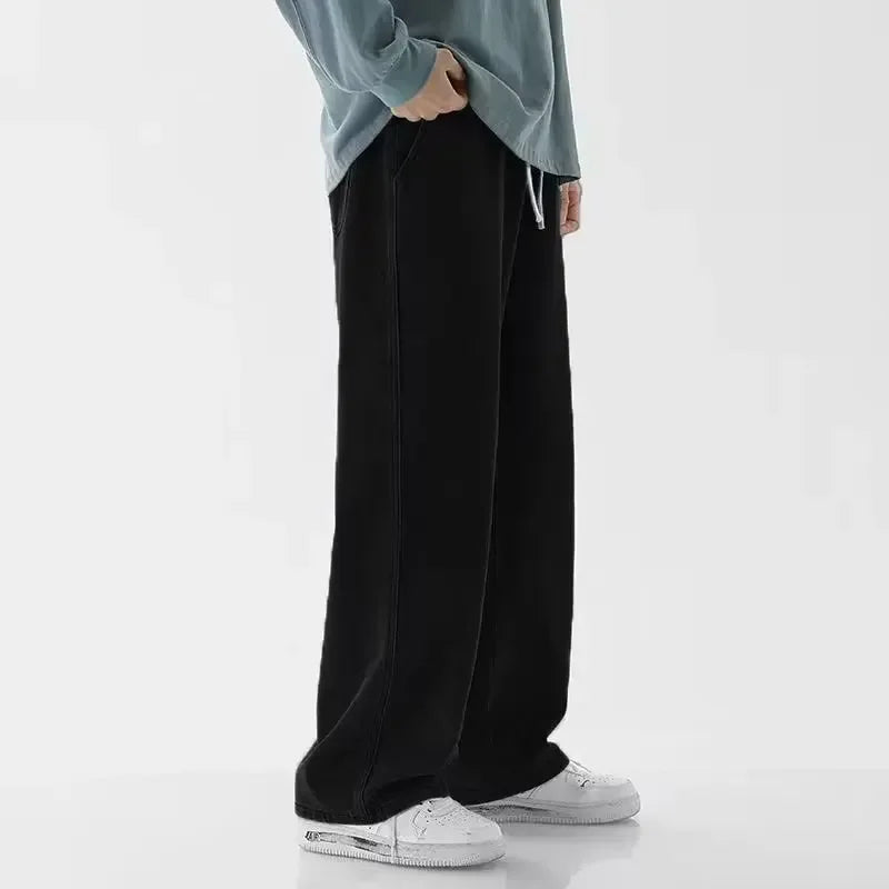 2025 Streetwear Loose Jeans Men Korean Style Fashion Loose Straight Wide Leg Pants Men's Brand Clothing Black Light Blue S-3XL