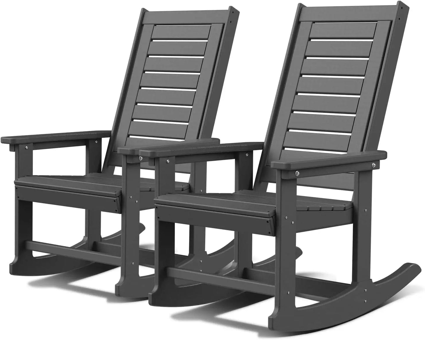Outdoor Rocking Chairs Set of 2 Porch Rocker  HDPE Plastic Oversized Rockers High Back  Big & Tall Ladder Back for Patio Outside