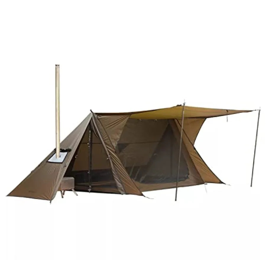 Hot Tent Bushcraft Tent STOVEHUT 20 2.0 Ultralight Shelter with 4 Poles for 12 Person Camping Backpacking Brown