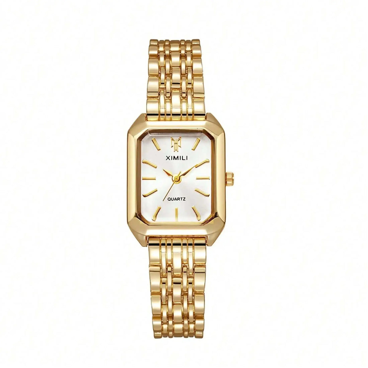 Women's Rectangular Case Analogue Quartz Watch, Metal Bracelet Band Ladies Wristwatch