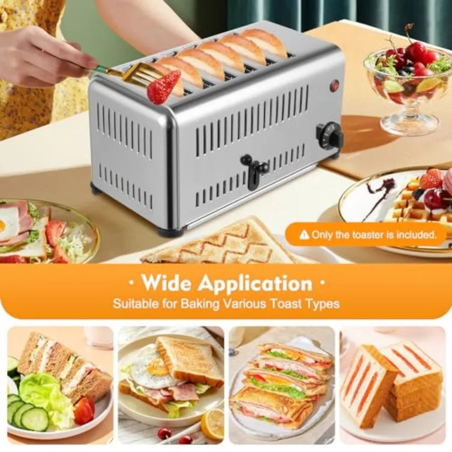 Commercial 6-Slice Stainless Steel Electric Toaster Countertop Bread Baking Machine for Home Restaurant Bakery High-Speed 1680W
