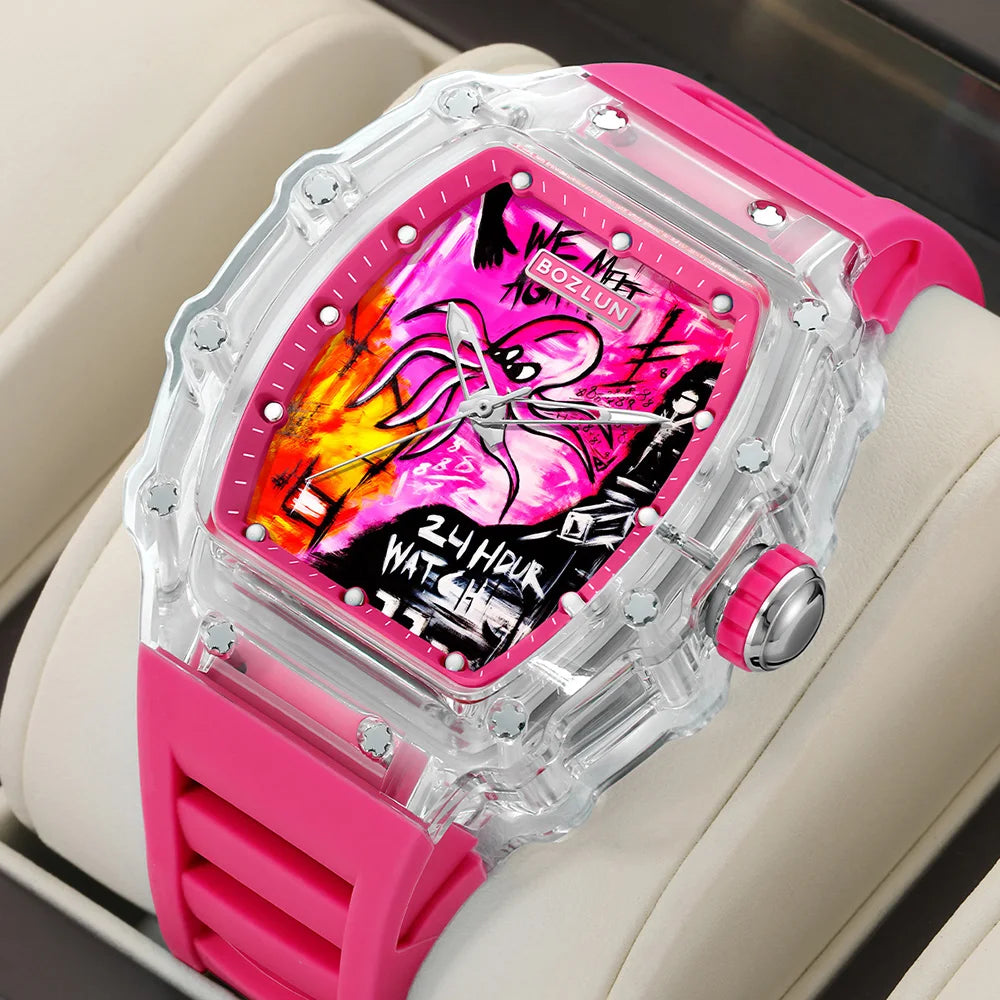 BOZLUN Fashion Creative Movement Mechanical Watch Personalized Comic Octopus Watches  Casual Sports Wristwatches For Mens Women